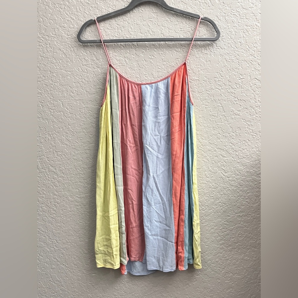 Storia Pastel Rainbow Color-block Striped Rayon Sleeveless Mini Dress Small